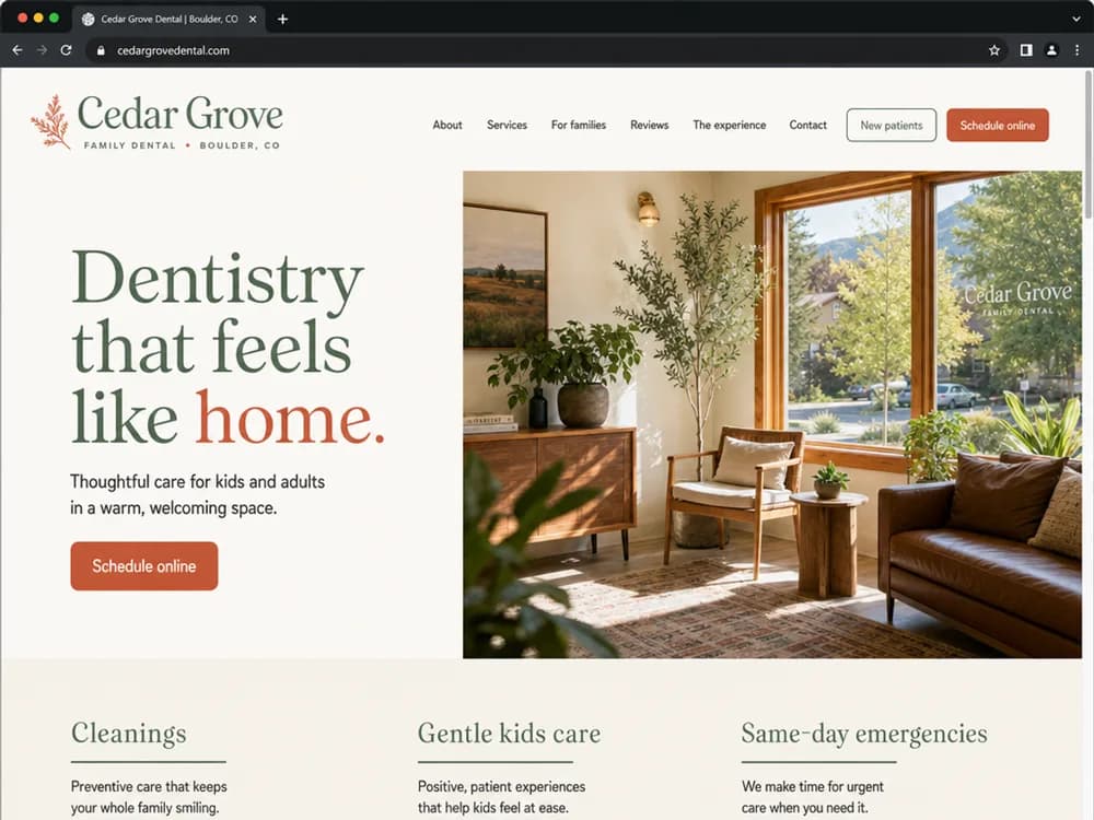 Cedar Grove Dental homepage